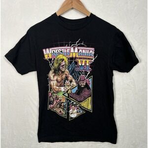 WWE Adult Small Shirt Black Wrestlemania 6 Ultimate Warrior Bret Hart Macho‎ Man
